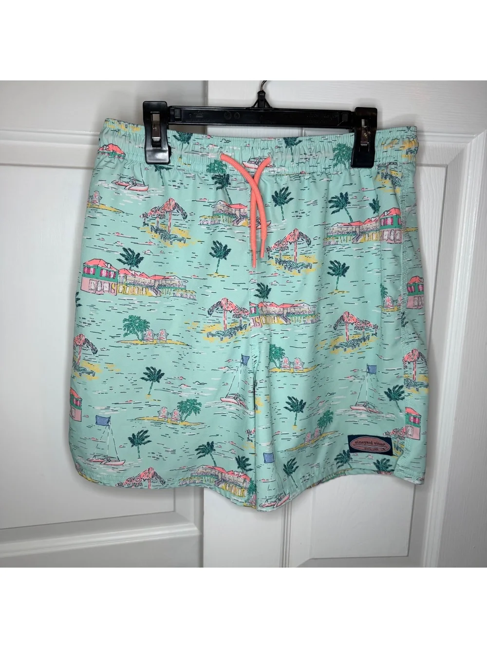 Vineyard Vines Chappy Swim Trunks Tropical Beach Youth Large Teal Lined